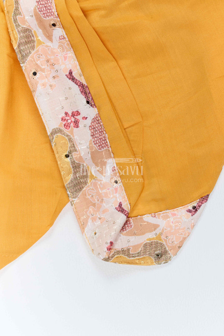 Kids Ready Made Dhoti Set with Floral Detailing in Yellow