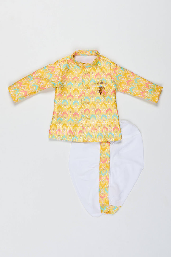 Pattu Pancha Set with Yellow Designer Detailing for Special Occasions