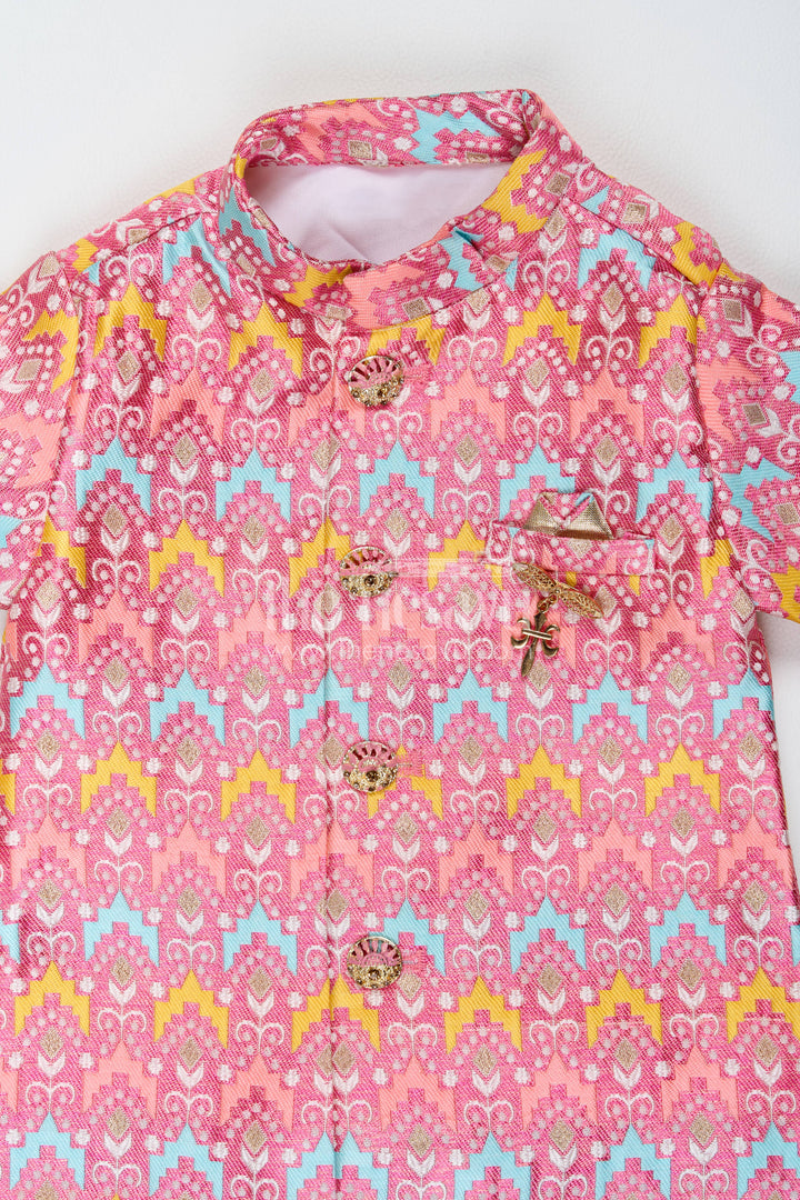 Boys Dhoti Kurta Set with Peach Designer Detailing for Celebrations