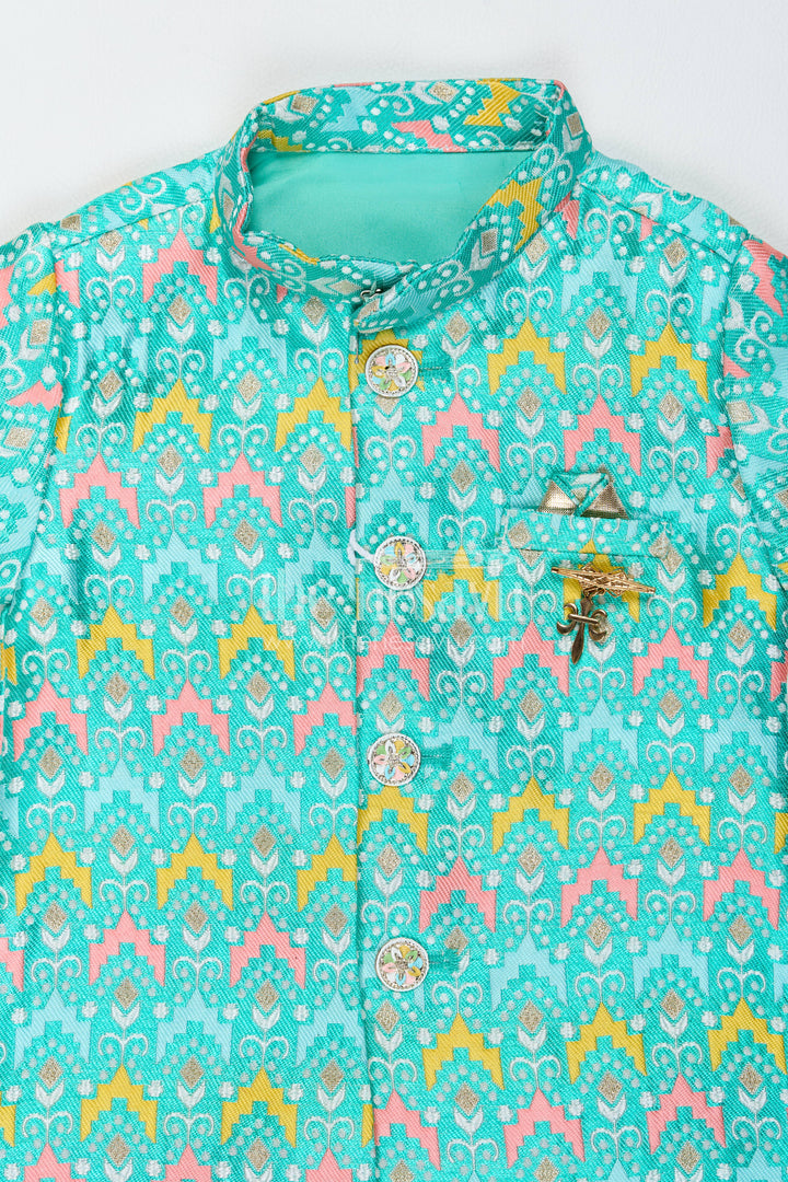 Pattu Pancha Set in Turquoise with Designer Detailing for Family Functions