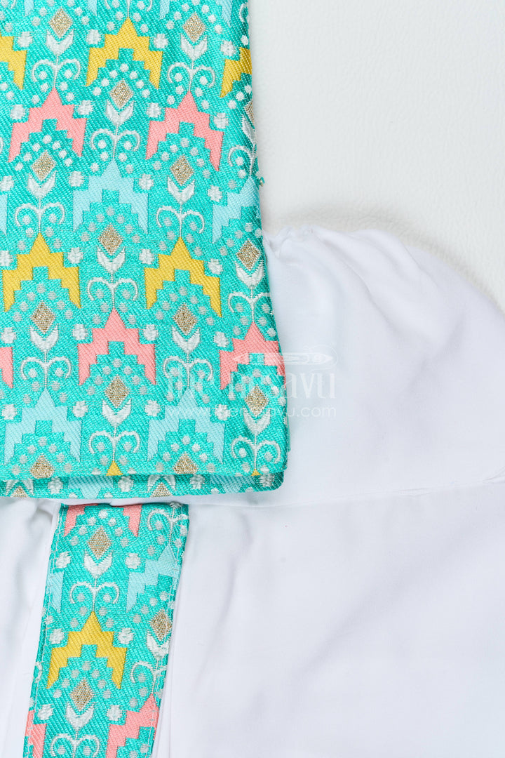 Pattu Pancha Set in Turquoise with Designer Detailing for Family Functions