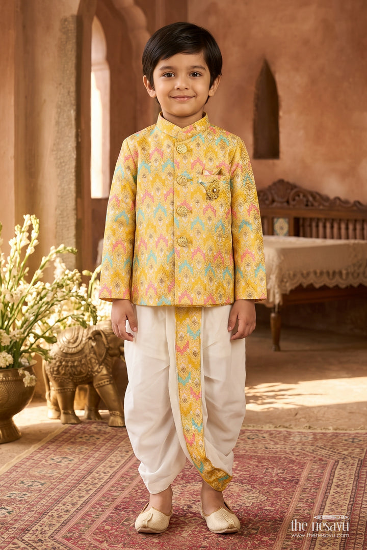 Boys Dhoti Kurta Set for Kids with Designer Detailing in Yellow