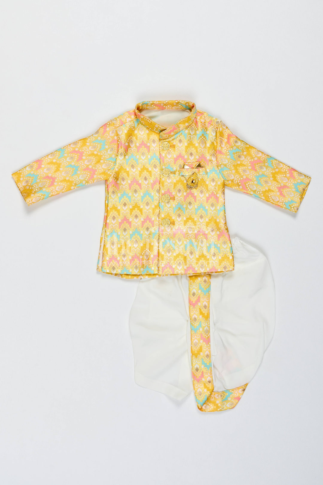 Boys Dhoti Kurta Set for Kids with Designer Detailing in Yellow