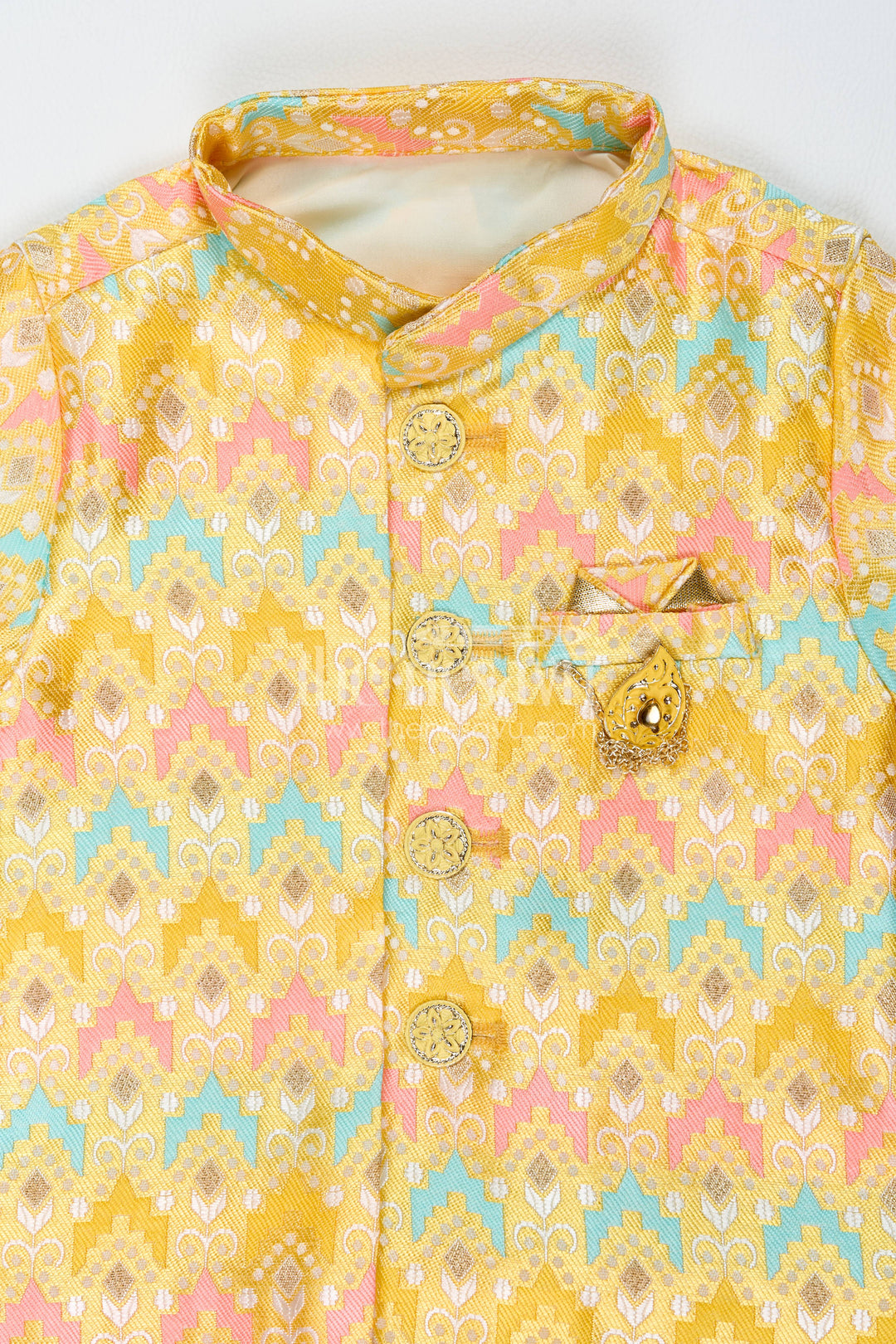 Boys Dhoti Kurta Set for Kids with Designer Detailing in Yellow