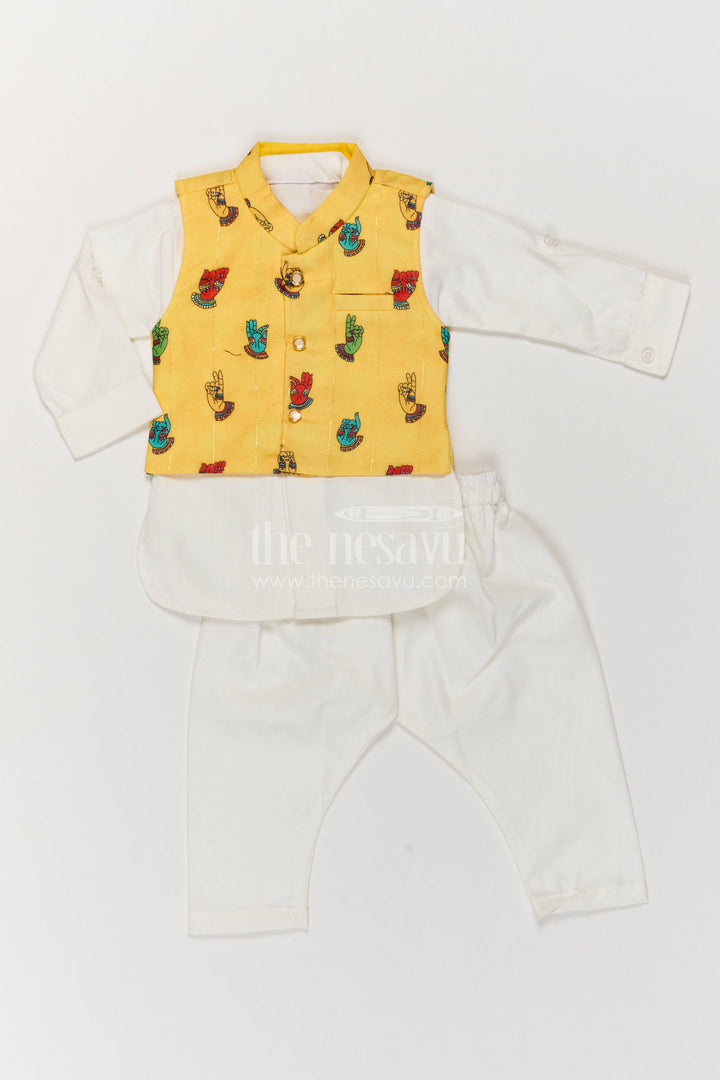 Boys Ethnic Jacket Set for Kids with Designer Detailing in Yellow
