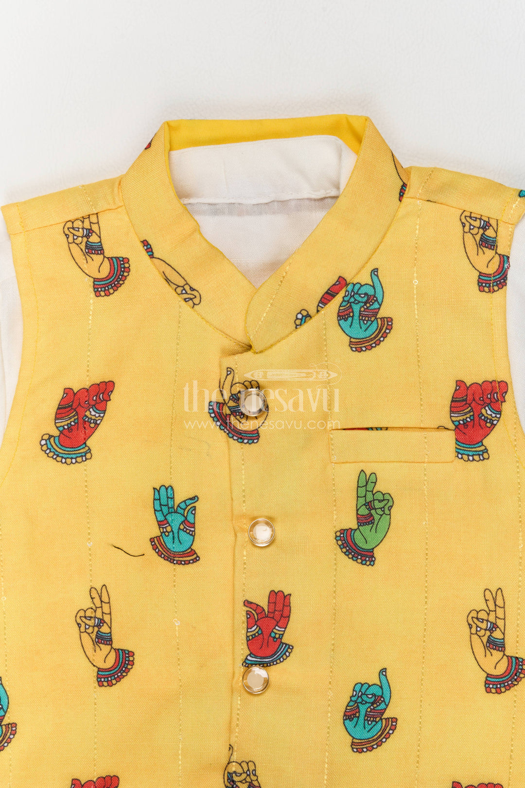 Boys Ethnic Jacket Set for Kids with Designer Detailing in Yellow