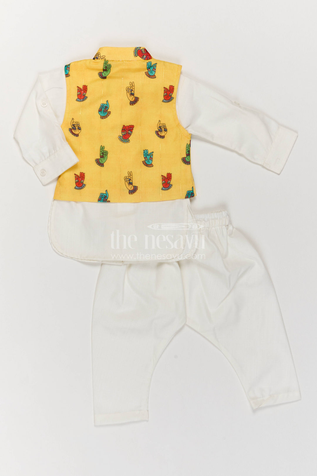 Boys Ethnic Jacket Set for Kids with Designer Detailing in Yellow