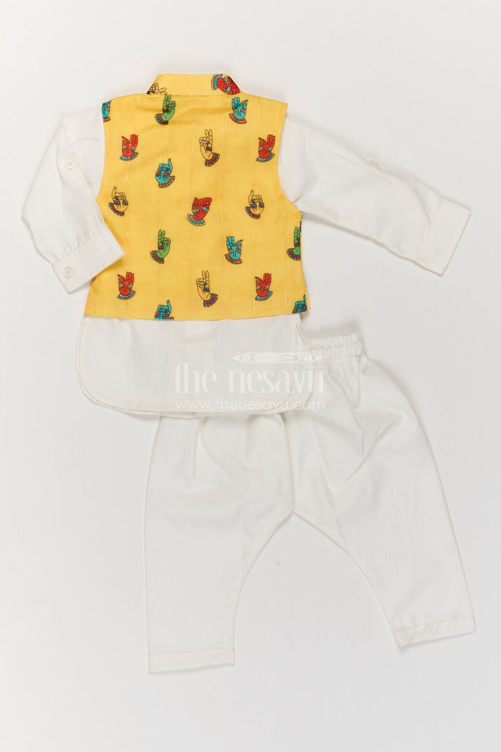 Boys Ethnic Jacket Set for Kids with Designer Detailing in Yellow