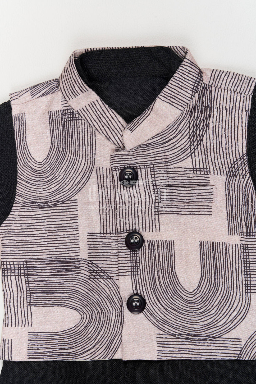 Boys Ethnic Jacket Set with Black Designer Detailing for Special Occasions