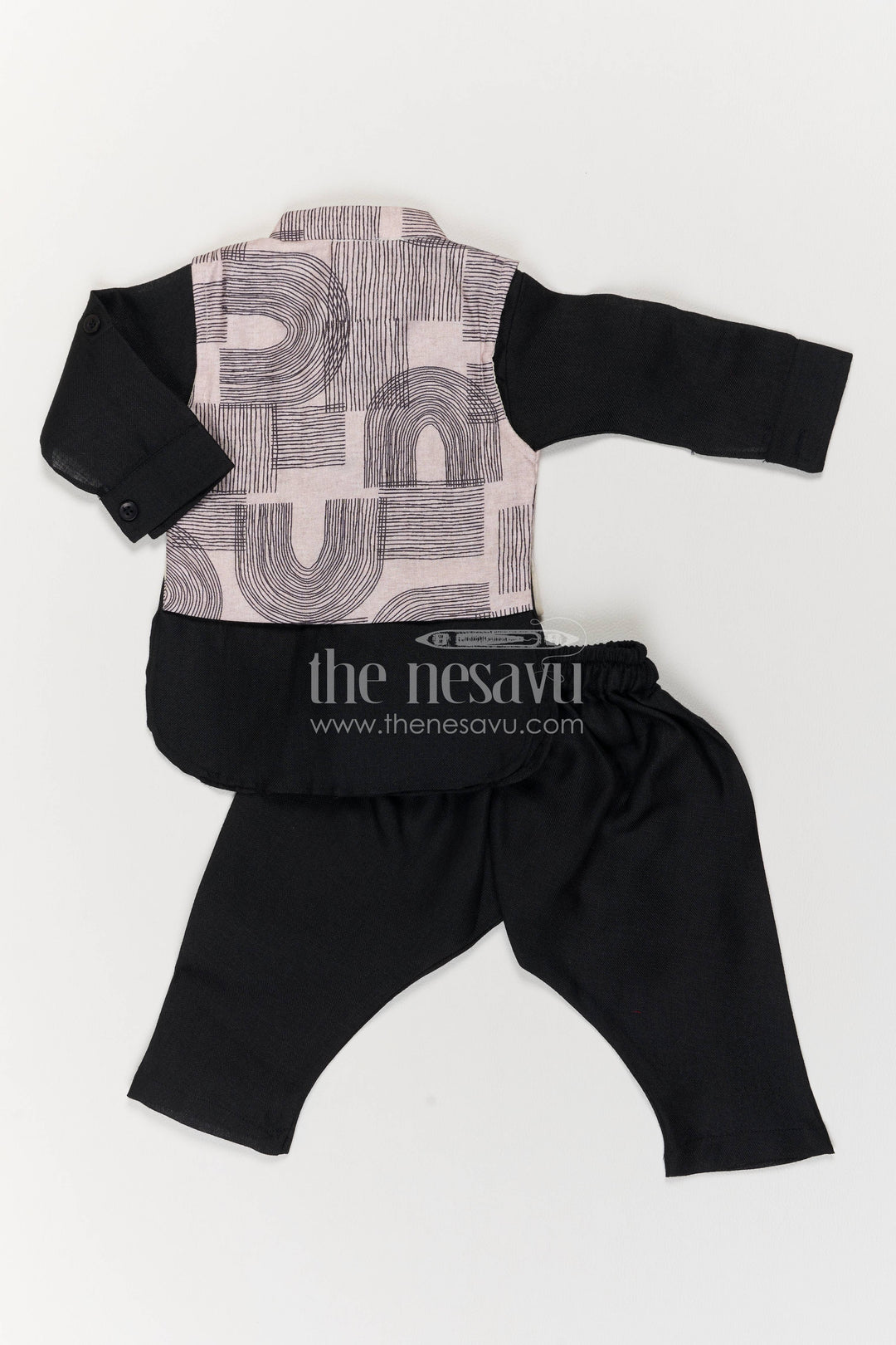 Boys Ethnic Jacket Set with Black Designer Detailing for Special Occasions