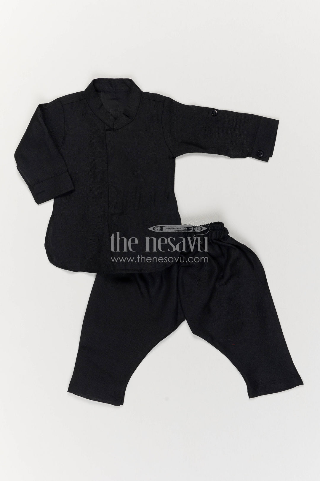 Boys Ethnic Jacket Set with Black Designer Detailing for Special Occasions