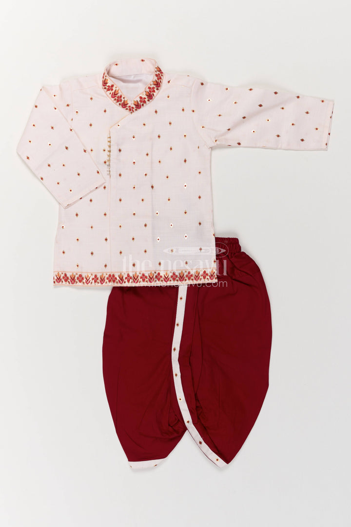 Kids Ready Made Dhoti Set for Celebrations with Half White Floral Detailing