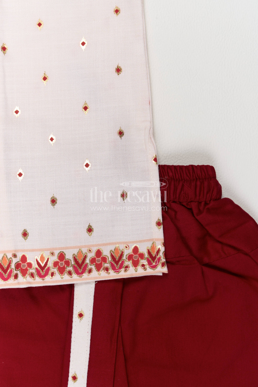 Kids Ready Made Dhoti Set for Celebrations with Half White Floral Detailing