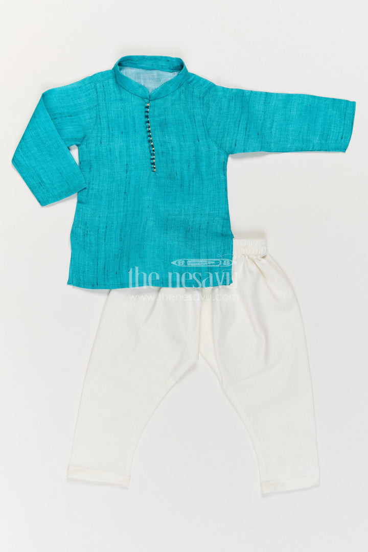 Boys Kurta Pajama Set with Blue Designer Detailing for Celebrations