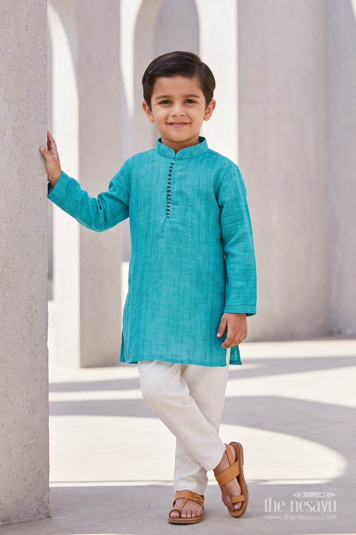 Boys Kurta Pajama Set with Blue Designer Detailing for Celebrations
