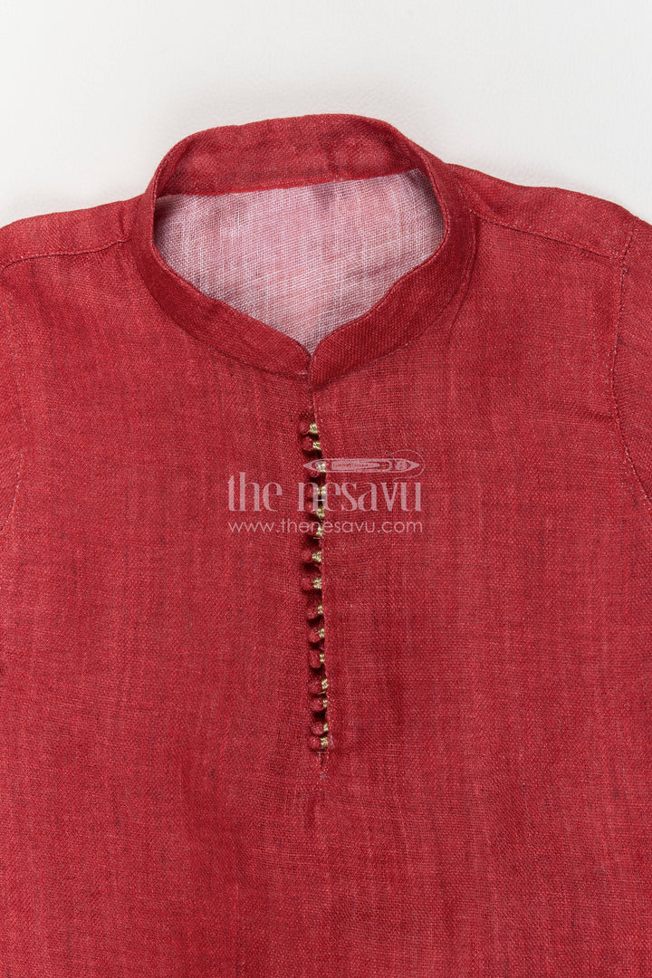 Boys Silk Kurta Set with Red Designer Detailing for Special Occasions