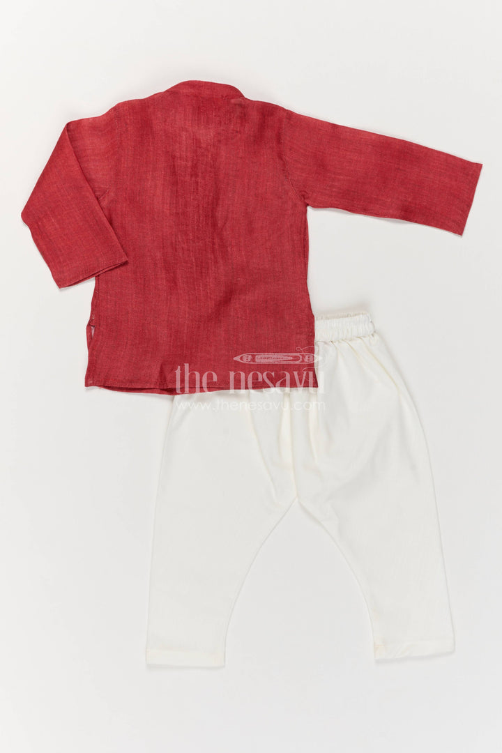 Boys Silk Kurta Set with Red Designer Detailing for Special Occasions