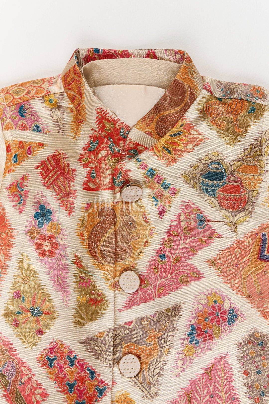 Boys Nehru Jacket Set with Cream Paisley Print for Celebrations