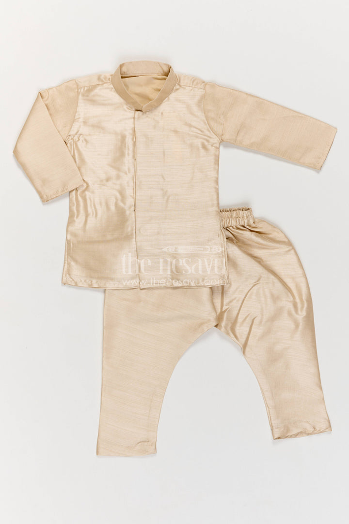 Boys Nehru Jacket Set with Cream Paisley Print for Celebrations