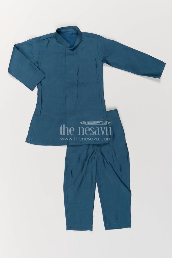 Boys Nehru Jacket Set for Celebrations with Blue Floral Detailing
