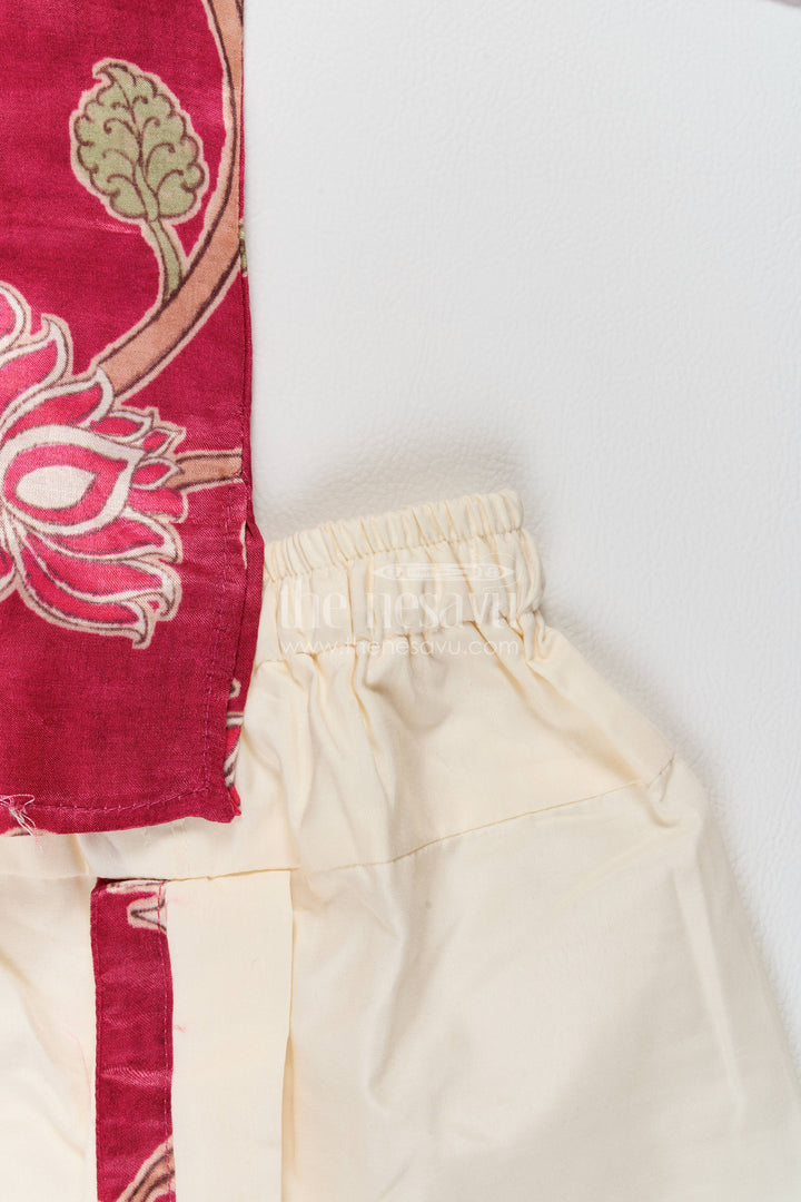 Kids Ready Made Dhoti Set for Celebrations with Pink Lotus Print