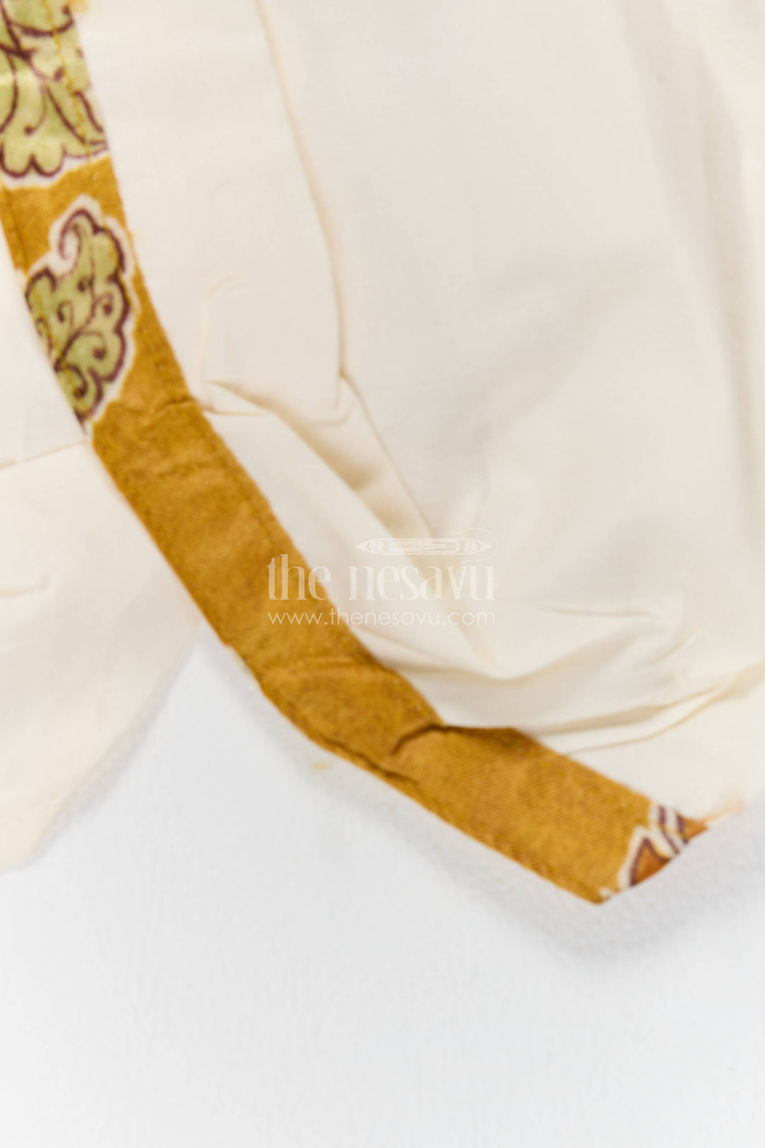 Pattu Pancha Set in Yellow with Lotus Print for Family Functions