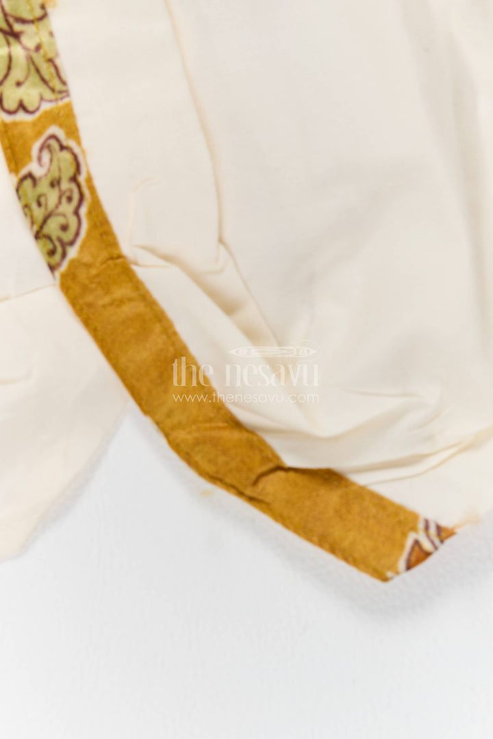 Pattu Pancha Set in Yellow with Lotus Print for Family Functions