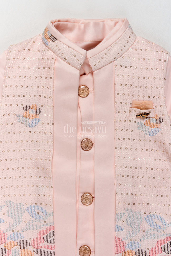 Boys Sherwani Set with Pink Floral Detailing for Celebrations