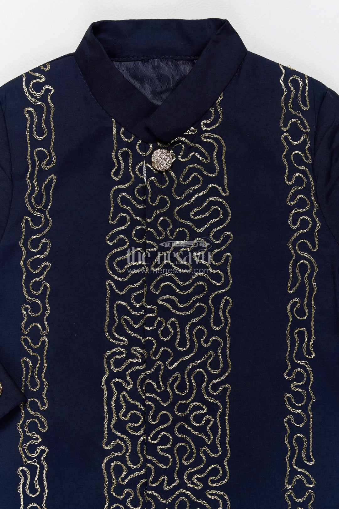Boys Silk Kurta Set with Sequin Accents in Blue for Special Occasions