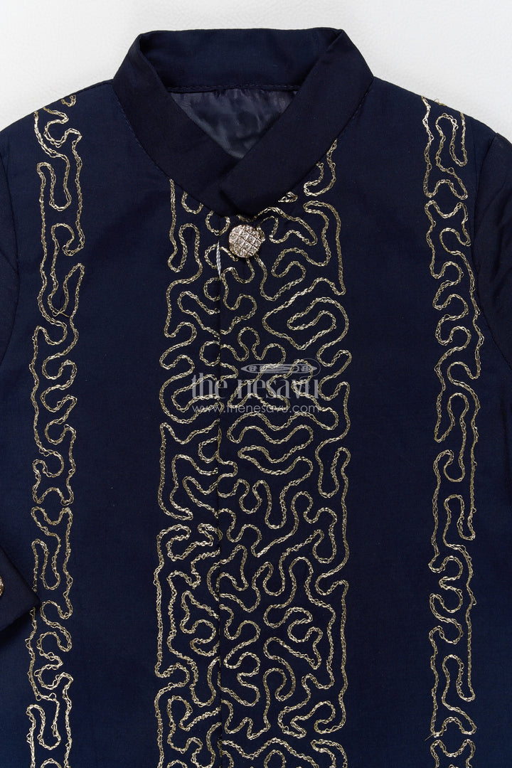 Boys Silk Kurta Set with Sequin Accents in Blue for Special Occasions