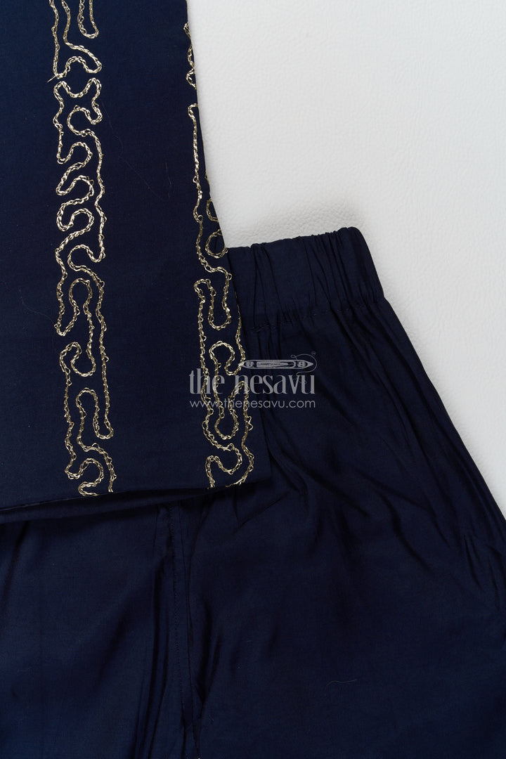 Boys Silk Kurta Set with Sequin Accents in Blue for Special Occasions
