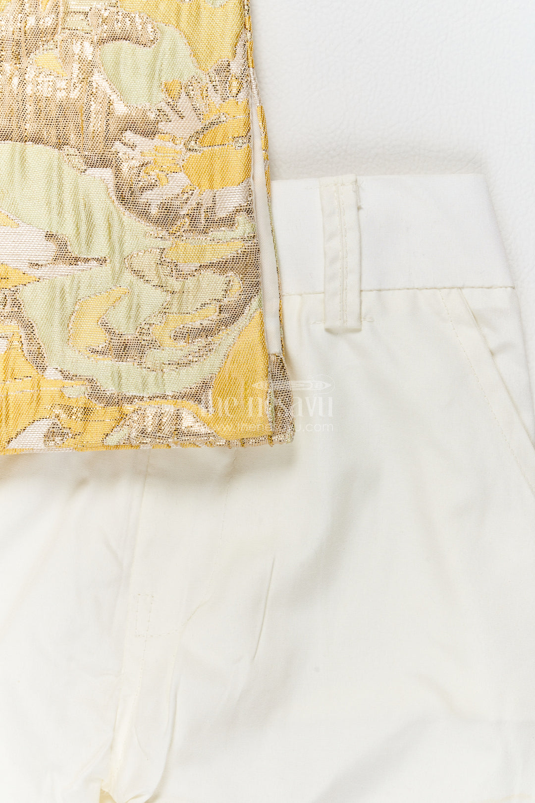 Kids Sherwani with Pant for Kids with Floral Detailing in Yellow