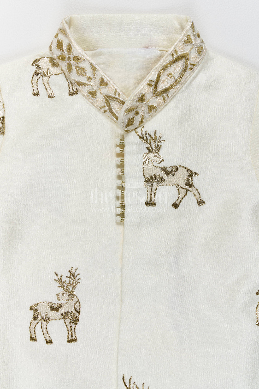 Kids Ready Made Dhoti Set with Embroidery in Half White