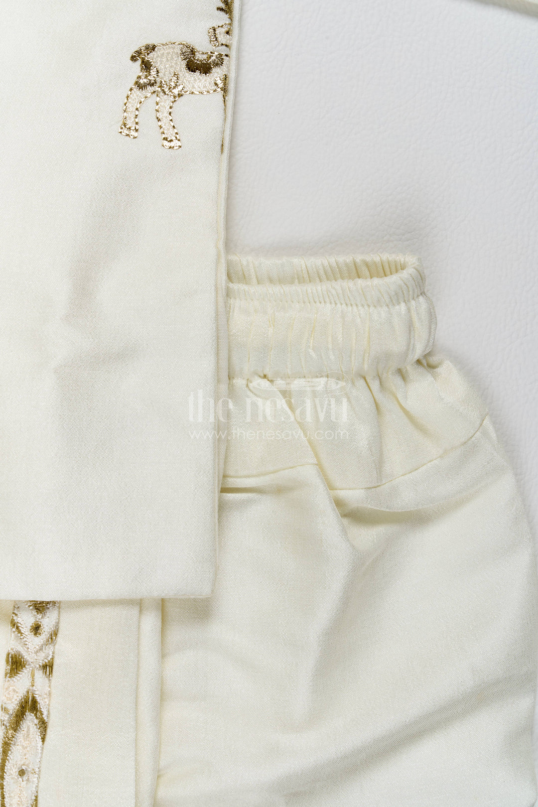 Kids Ready Made Dhoti Set with Embroidery in Half White