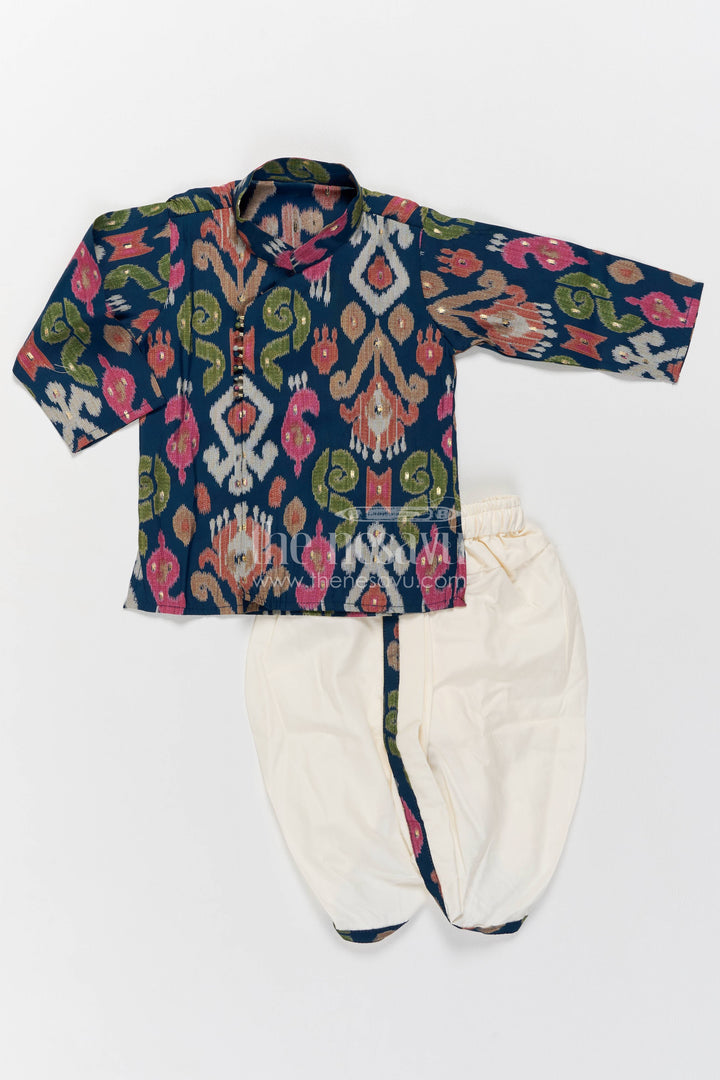 Boys Dhoti Kurta Set for Kids with Digital Print in Blue