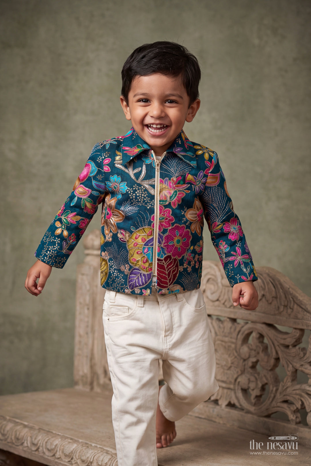 Sherwani for Kids in Green with an Occasion Ready Finish