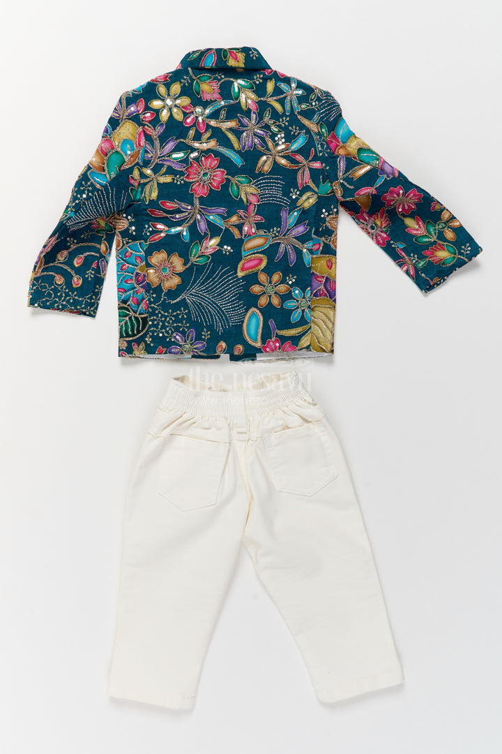 Sherwani for Kids in Green with an Occasion Ready Finish
