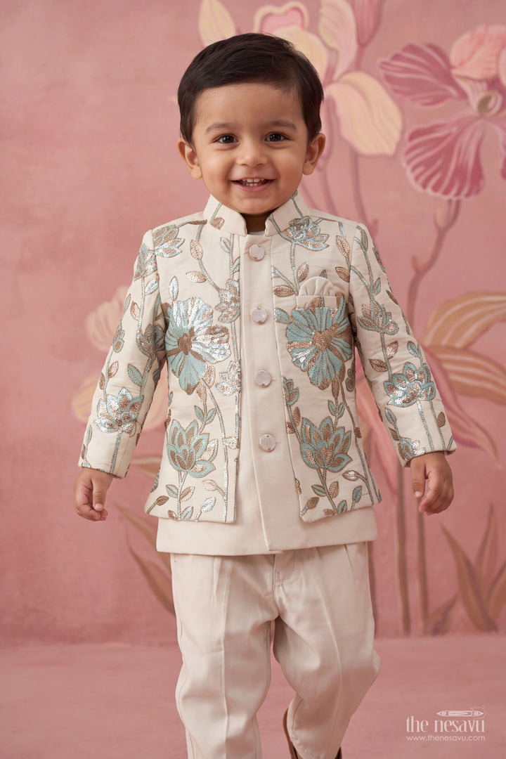 Sherwani for Kids in Grey with an Occasion Ready Finish