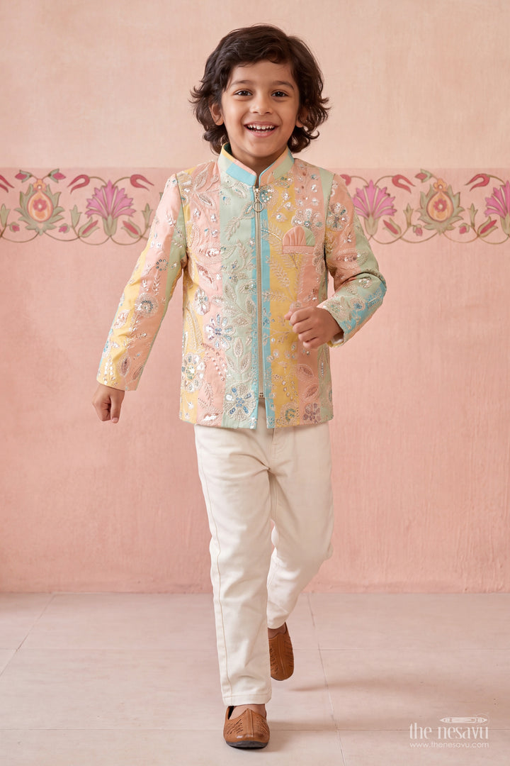 Boys Sherwani Set with Thread Embroidery for Family Functions