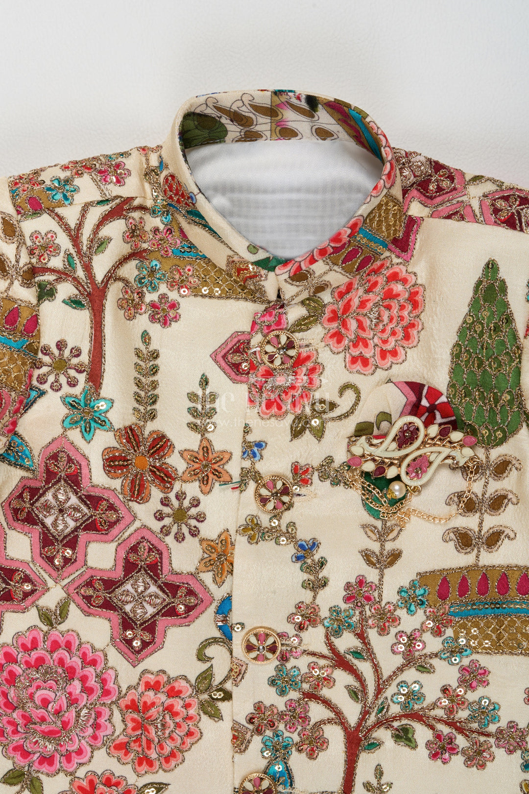 Sherwani for Kids in Cream with an Occasion Ready Finish