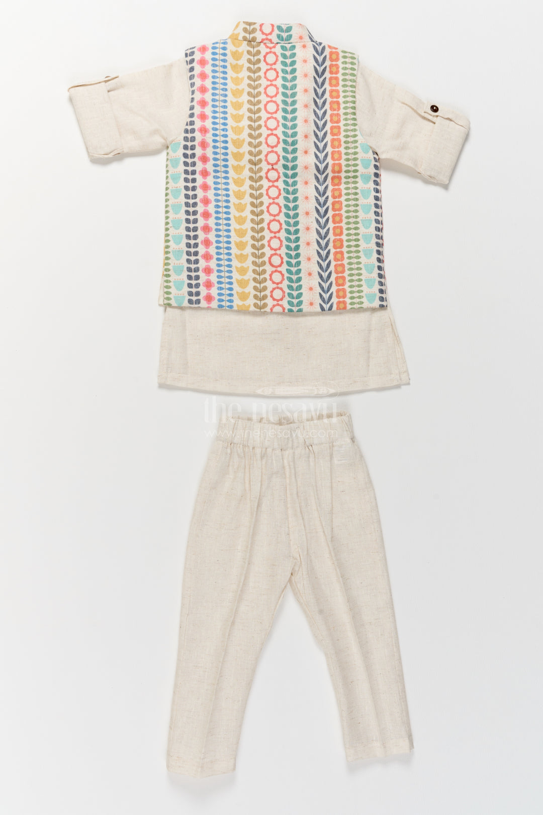 Boys Nehru Jacket Set in Off White with Smart Tailoring
