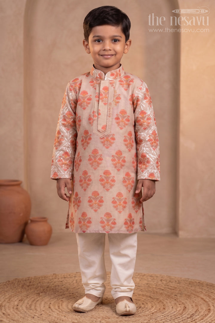 Floral Printed Semi Silk Cotton Kurta for Baby Boys