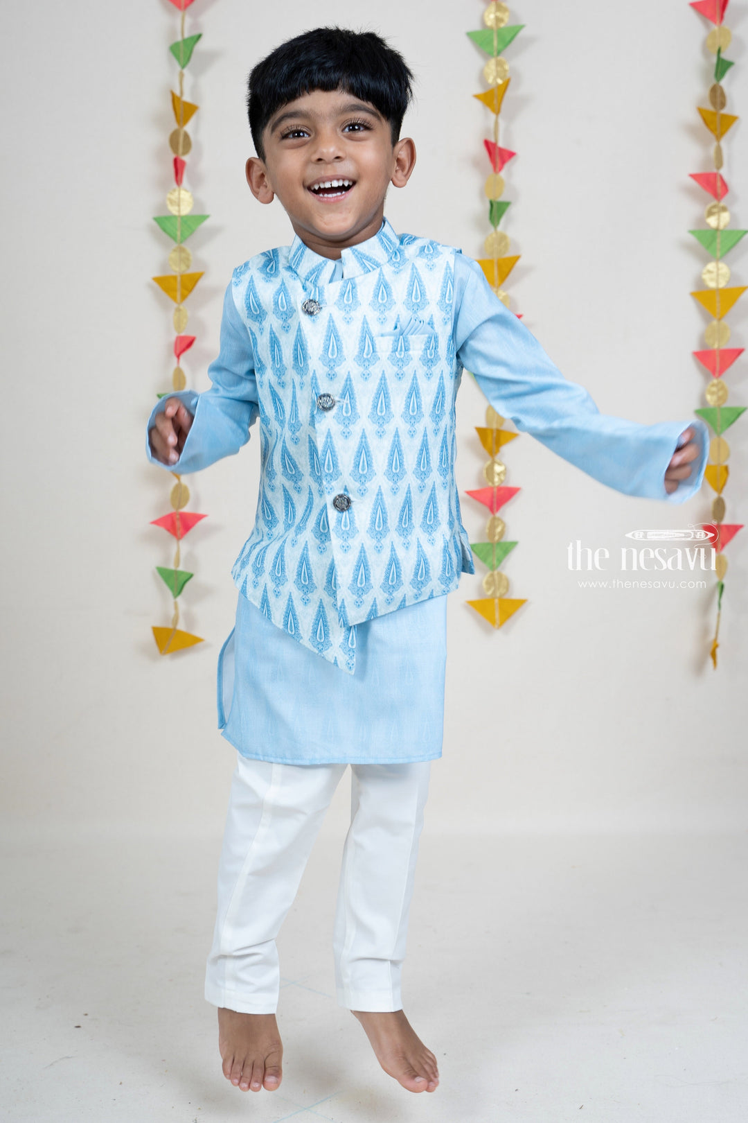 Light Blue Designer Overcoat Kurta Dresses For Baby Boys