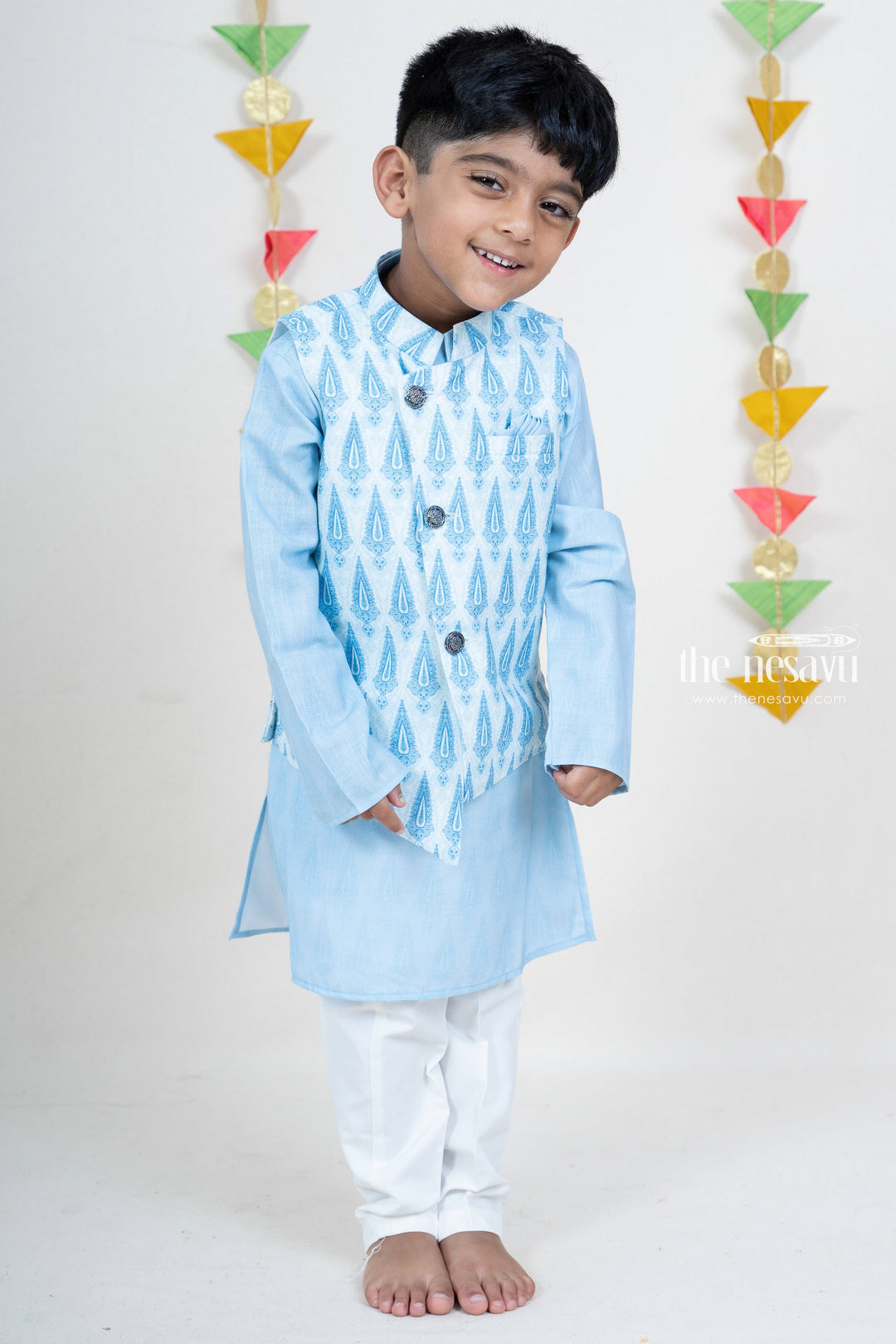Light Blue Designer Overcoat Kurta Dresses For Baby Boys