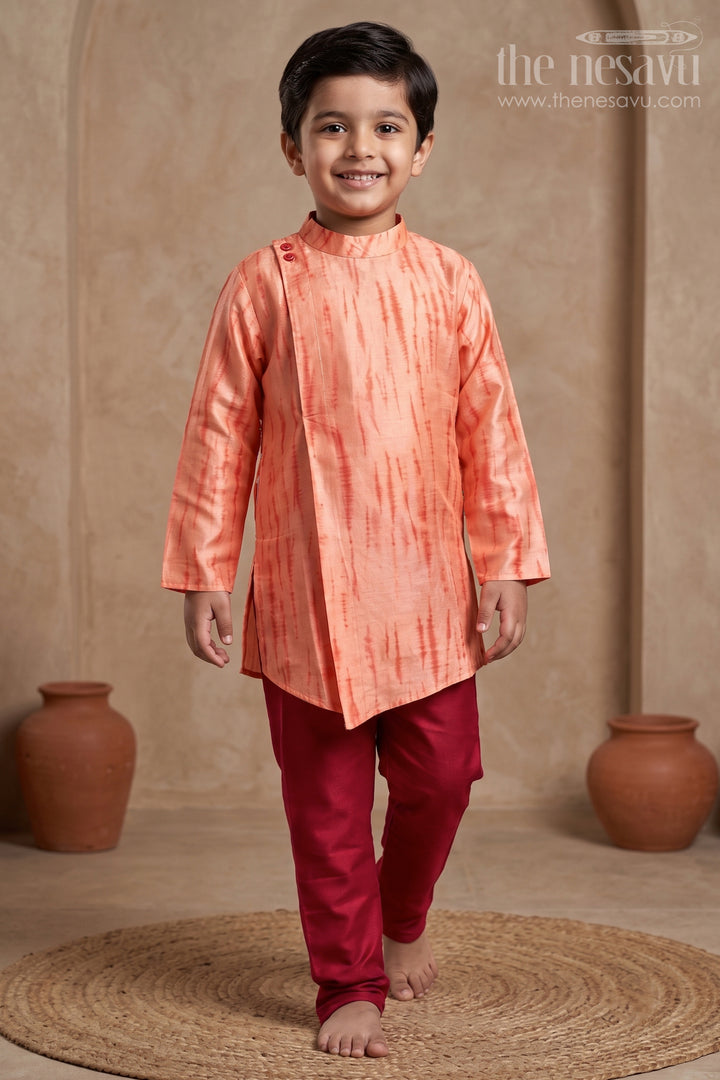 Tie and Dyed Orange Boys Kurta with Red Pant