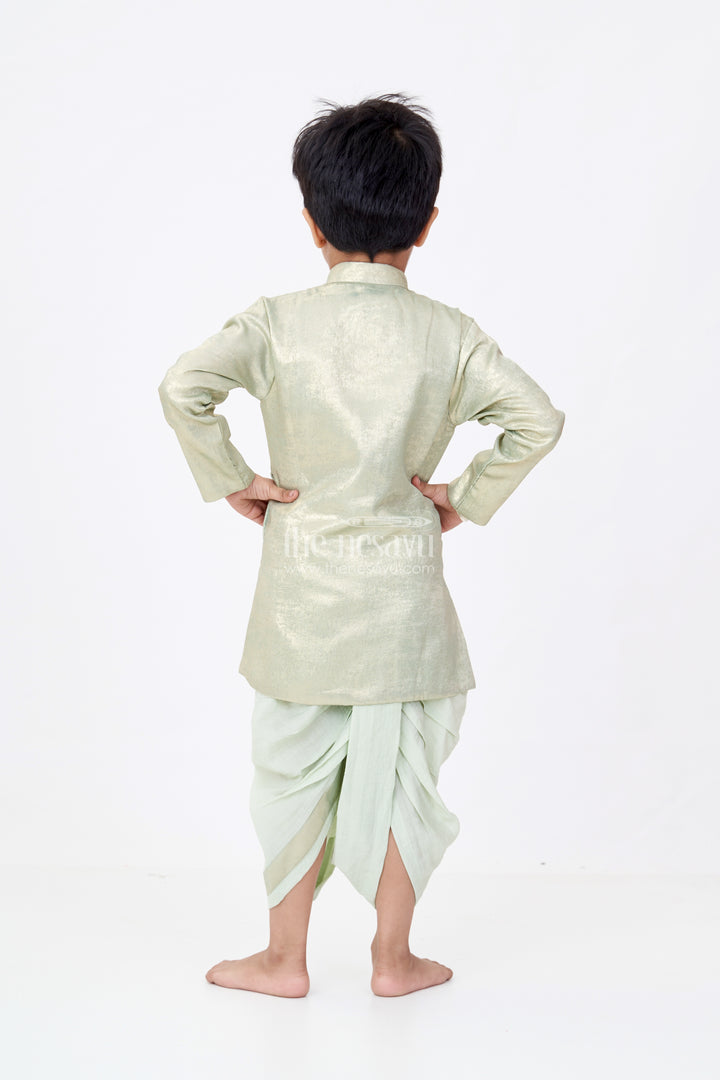 Boys Dothi Set with Gold-Toned Embroidered Kurta and Green Dothi for Traditional Ceremonies