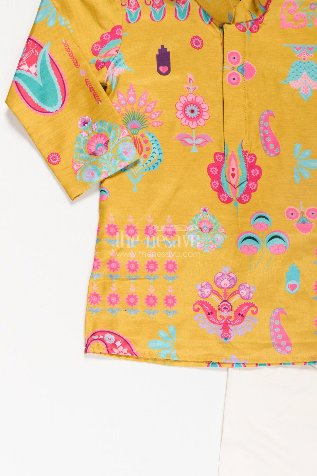 Ethnic Boys Kurta Set in Muslin Silk with Vibrant Traditional Prints