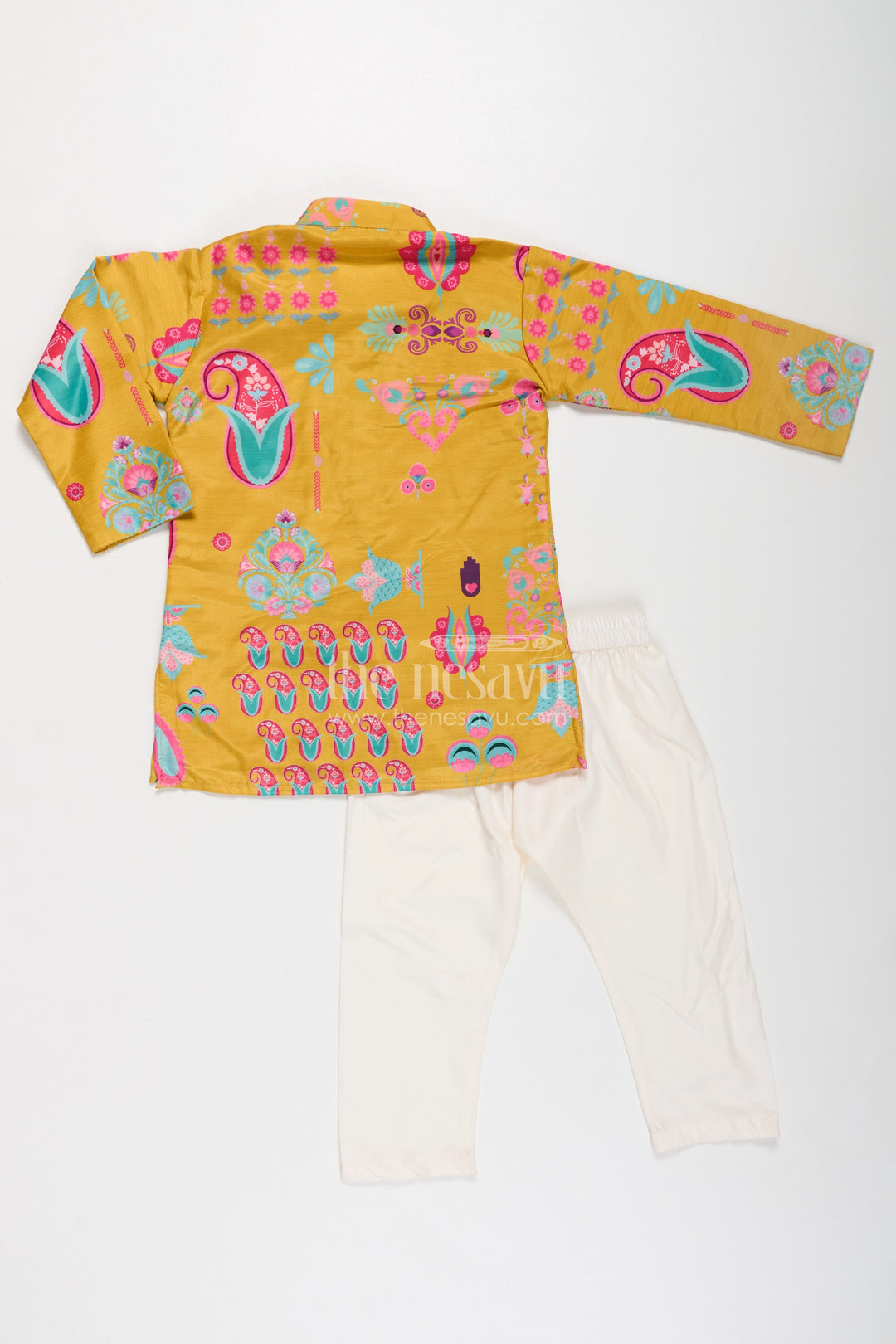 Ethnic Boys Kurta Set in Muslin Silk with Vibrant Traditional Prints