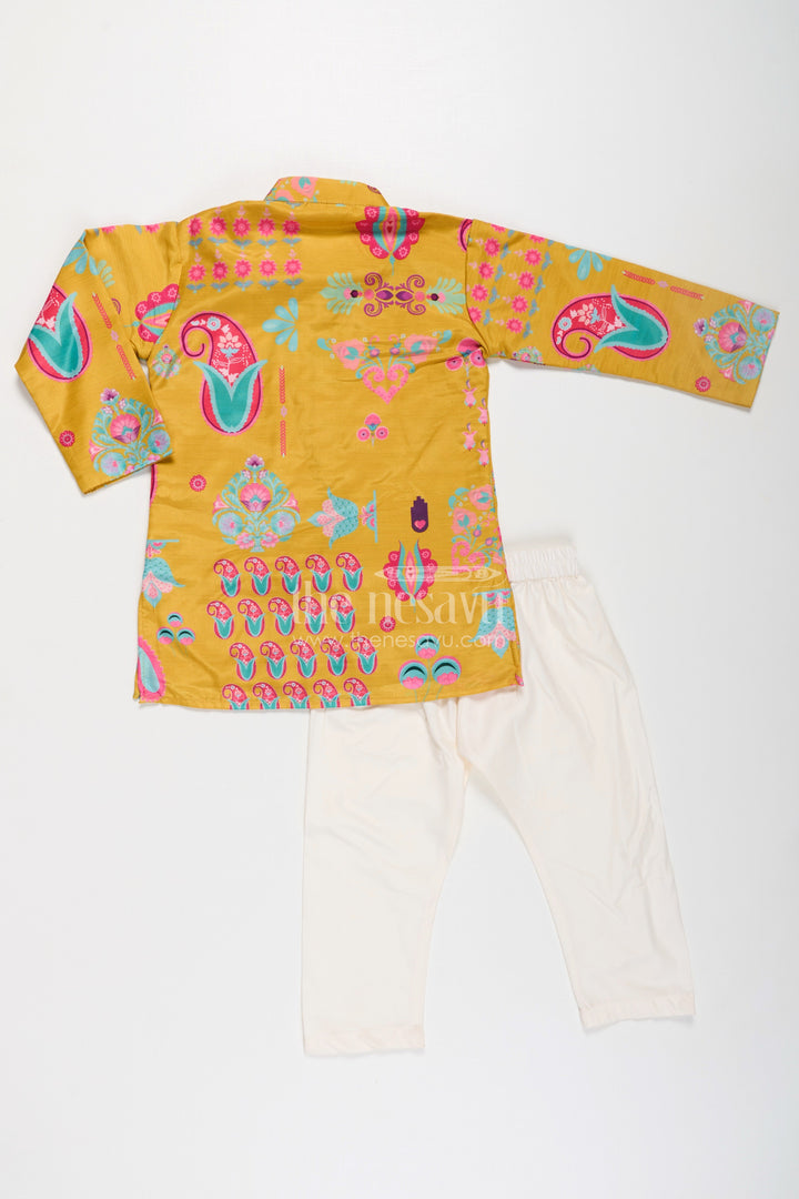 Ethnic Boys Kurta Set in Muslin Silk with Vibrant Traditional Prints