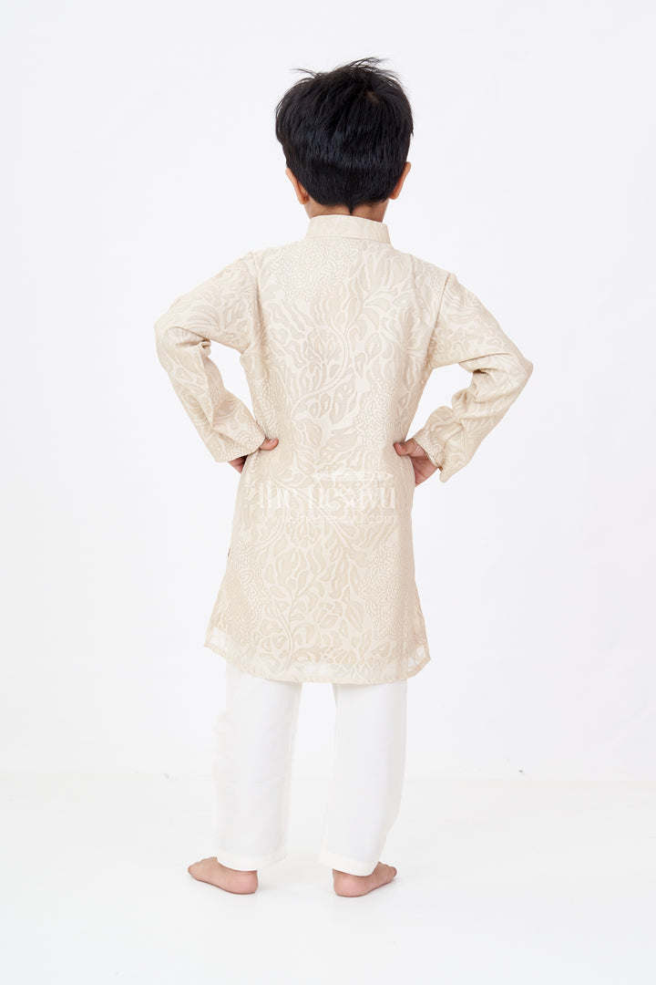 Boys Kurtas in Brazzo Blended Silk with Traditional Motif Design and White Pajama